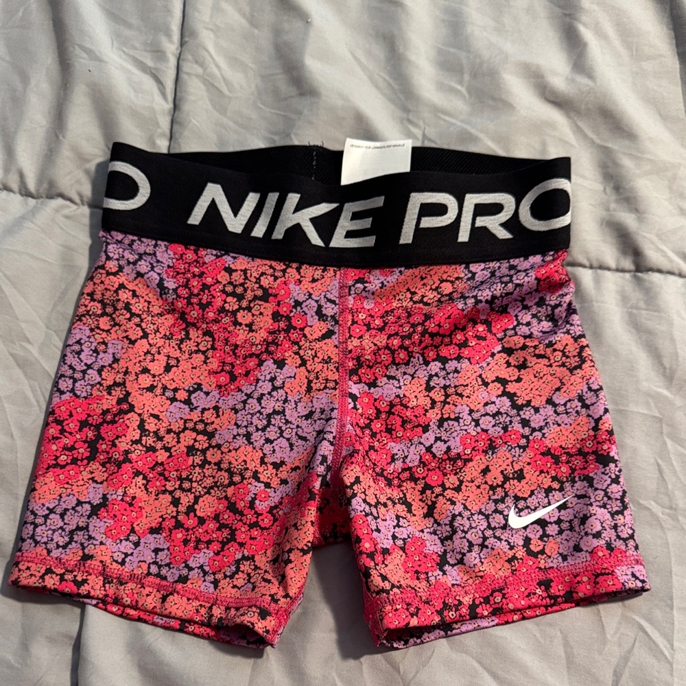 Nike Pro Women's Floral Athletic Shorts - Pink and Black